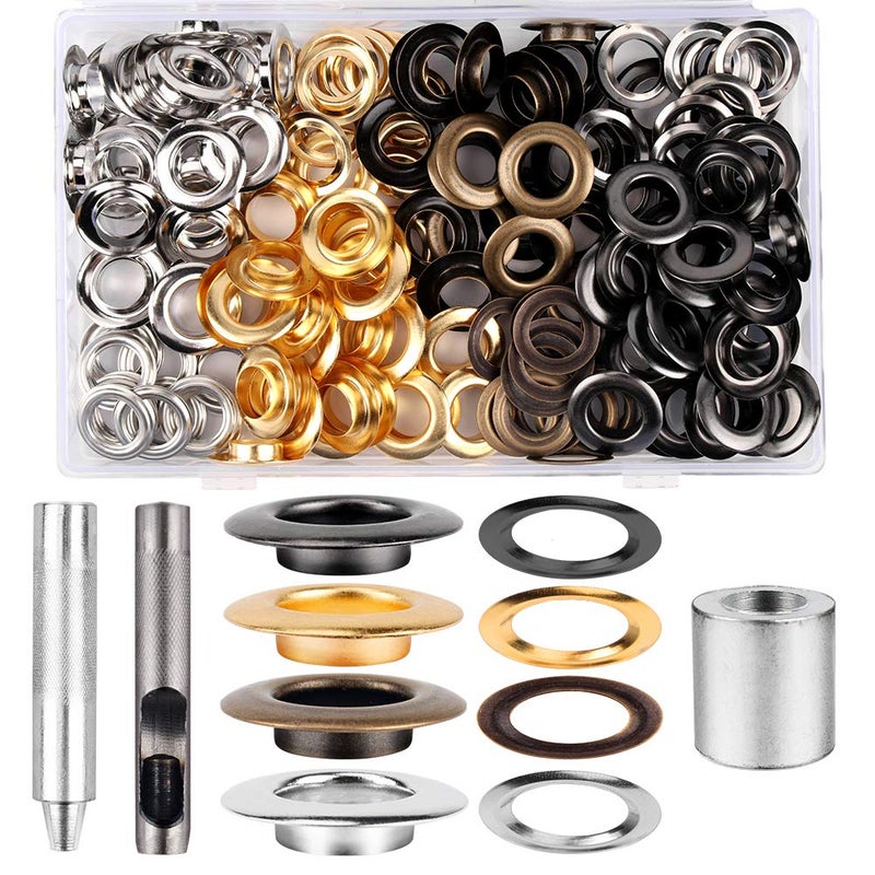 Meifuly 1/2inch Grommet Kit 100 Sets Grommets Eyelets with 3 Pieces Install Tool Kit, 4 Colors Grommets Kit with Storage Box for Craft Making, Repair and Decoration - Image 1